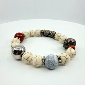 Vintage Southwestern Howlite Turquoise Chunky Stretch Bracelet